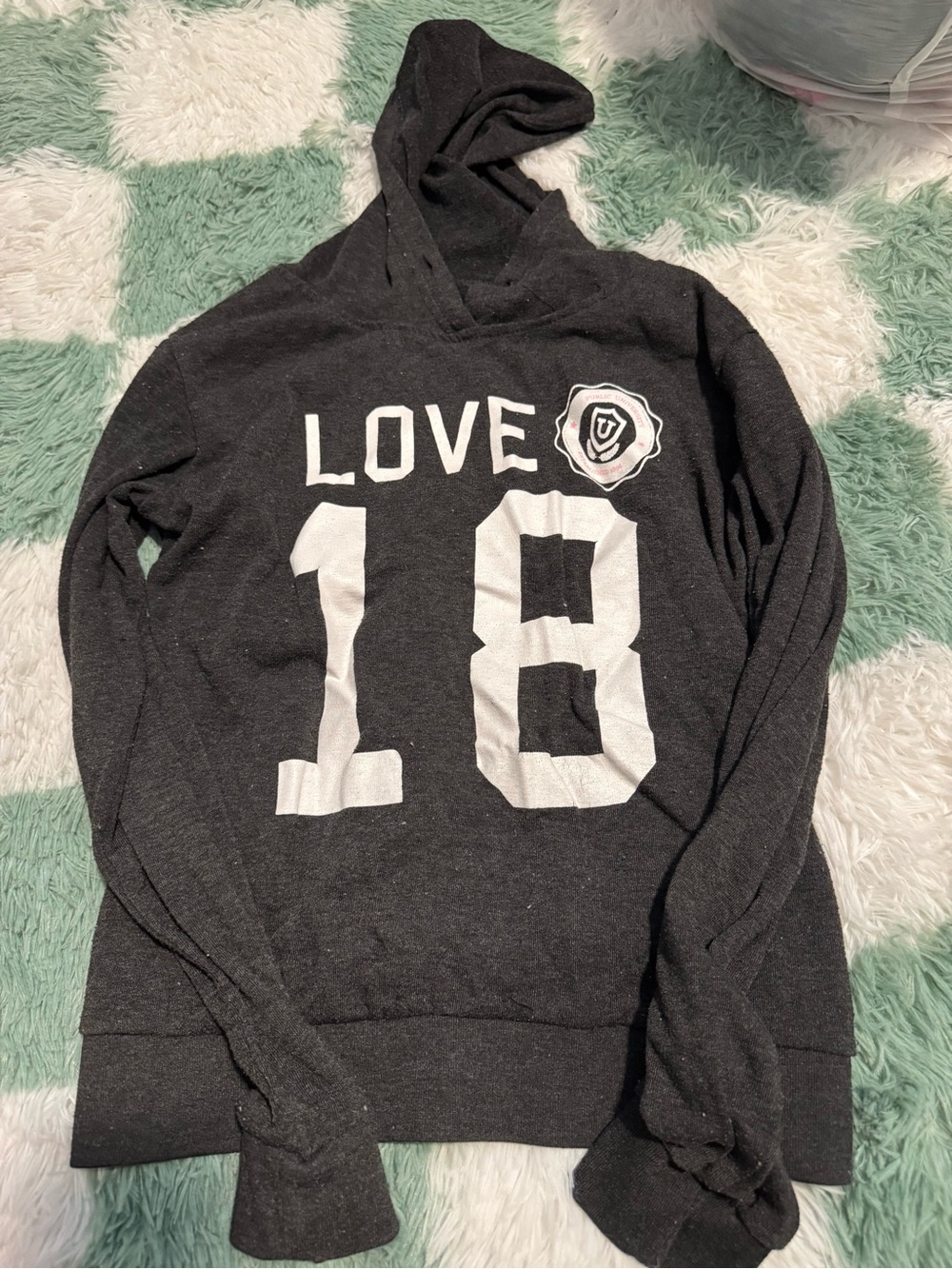 Delicious Black Kids Hoodie with White LOVE 18 Graphic